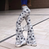 Printed Mid-waist Package Hip Casual Fashion Micro Flare Pants