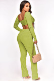 Autumn And Winter One-shoulder Ribbed Short Top And Trousers Sexy Suit