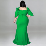 Sexy Ruffle Sleeve Bag Hip Backless Gown Dress