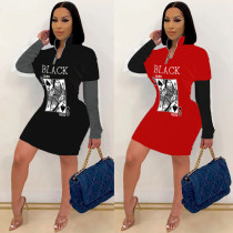 Casual Fashion Playing Card Print Long Sleeve Dress