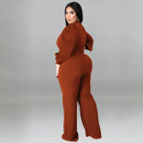 Solid Color Balloon Sleeve Slanted Shoulder Waist With Fashionable Jumpsuit