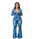 Fashion Print Long Sleeve Flared Pants Casual Two-piece Suit