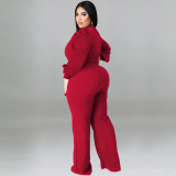 Solid Color Balloon Sleeve Slanted Shoulder Waist With Fashionable Jumpsuit