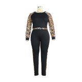 Autumn And Winter Round Neck Fashion Sexy Leopard Print Two-piece Suit