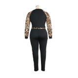 Autumn And Winter Round Neck Fashion Sexy Leopard Print Two-piece Suit