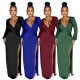 Lantern Sleeve V-neck Solid Color Dress Sexy Slit Floor Mopping Dress