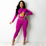 Autumn And Winter New Sexy Cross Tie Solid Color Jumpsuit