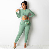 New Solid Color Drawstring Two Piece Set