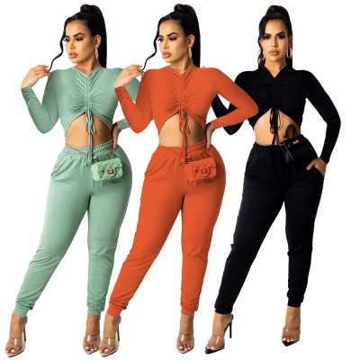 New Solid Color Drawstring Two Piece Set