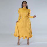 Puff Sleeve Top Ruffled Pleated Skirt Two-Piece Set