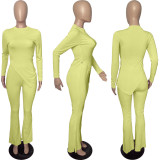 Fashion Slit Flared Pants Irregular Top Solid Color Two-Piece Set