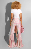 Stripe-print Lace-up Zip-up Flared Trousers