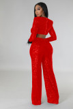 Autumn And Winter New Sequined Feather Hollow Slim Long-sleeved Ladies Jumpsuit