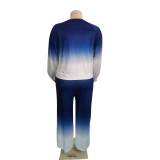 Fashion Round Neck Loose Gradient Color Two-piece Suit