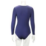 Solid Color Deep V Neck Long Sleeve Sexy Bodysuit