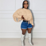 Versatile Knitted Hand Hooked Tassel Sweater Top
