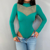 Mesh Splicing Long-sleeved All-match Bottoming Bodysuit