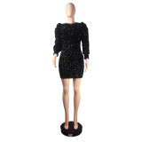 Sequin Winter Club Party Long Sleeve Dress
