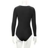 Solid Color Deep V Neck Long Sleeve Sexy Bodysuit