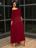 Solid Color Irregular Offset Print Strapless Dress