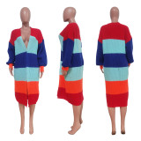 Casual Color Contrast Cardigan Hand Knitted Jacket