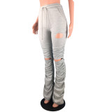 Slim Fit Ripped Hole Pleated Pocket Micro Flare Sweatpants