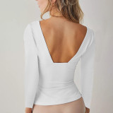 New Fashion U-neck Long-sleeved Sexy Backless Casual Slim T-shirt