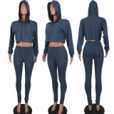 Fashion Casual Solid Color Hooded Two-piece Suit
