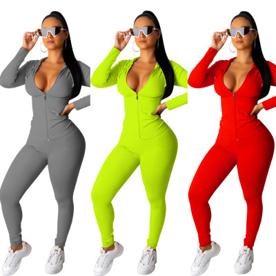 Casual Sports Hooded Drawstring Trousers Set