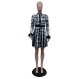 Fashion Casual Pleated Houndstooth Print Dress
