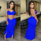 Fashion Solid Color Sleeveless Long Dress Refreshing Two-piece Set