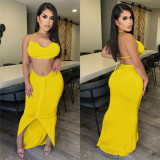 Fashion Solid Color Sleeveless Long Dress Refreshing Two-piece Set