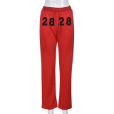 Sexy Slim-fit Lace-up Number Embroidered Casual Pants