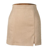 Suede Bag Hip Skirt High Waist Zipper Autumn And Winter Solid Color Skirt