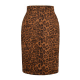 Leopard Print Women's Sexy High Waist Printed Mid Skirt