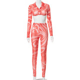 Printed Tie-dye Hollow See-through Mesh Women's Two-piece Suit