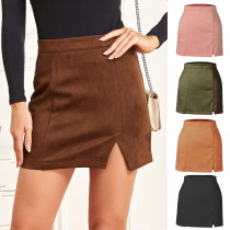 Suede Bag Hip Skirt High Waist Zipper Autumn And Winter Solid Color Skirt