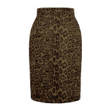 Leopard Print Women's Sexy High Waist Printed Mid Skirt