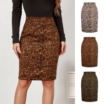 Leopard Print Women's Sexy High Waist Printed Mid Skirt