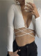 Sexy Hot Girl Deep V Cardigan Lace-up Navel Long-sleeved T-shirt