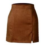 Suede Bag Hip Skirt High Waist Zipper Autumn And Winter Solid Color Skirt