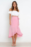 Lace-up Long Skirt Irregular Package Hip Solid Color Skirt
