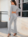 Sexy Fashion Ladies Bronzing Flared Pants Two-Piece Set