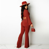 Sexy Solid Color Navel Exposed Long Sleeve Suit