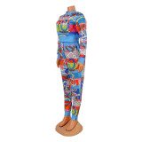 Fashion And Casual Printed Long-sleeved Two-piece Suit