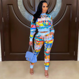 Fashion And Casual Printed Long-sleeved Two-piece Suit