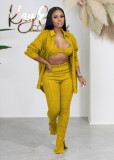 Solid Color Trousers Sexy Knitted Shirt Three Piece Set