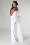 Oblique Shoulder Feather Long Sleeve Solid Color Slim Waist One-Piece Dress