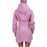 Fashion Solid Color Casual Loose Long Sleeve Hooded Dress
