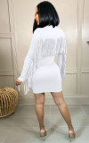 New Long-sleeved Solid Color Tassel Tight Dress